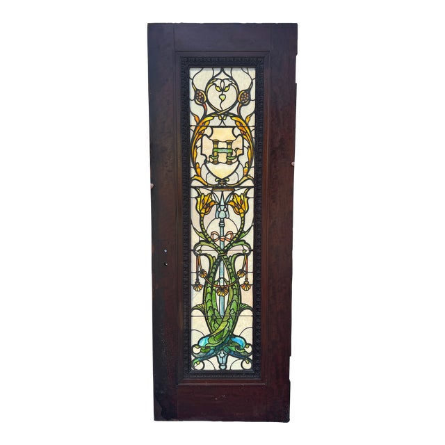 Late 19th Century John La Farge Stained Glass Door With Scroll Centerpiece For Sale