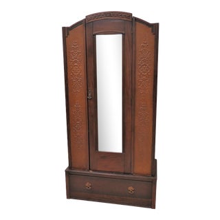 Antique Wardrobe or Armoire With Outside Beveled Mirror For Sale