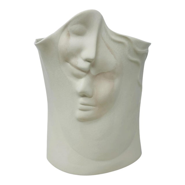 Vintage 1996 Sara Lund "Two Faces" Studio Pottery Sculptural Vase For Sale