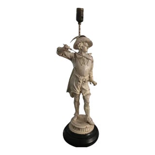 Vintage Early 20th Century Cast Metal Figural Cavalier With Sword Statue Lamp For Sale