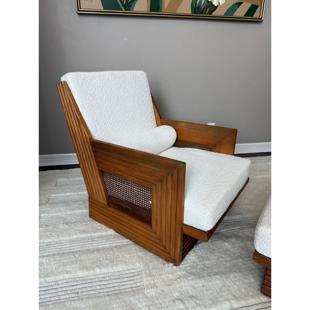 Vintage Cane Chair and Ottoman Set For Sale - Image 10 of 12