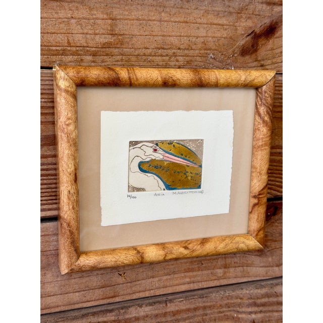 Limited Edition Egret Etching “Aria” by M. Albritton in Faux Burl Wood Frame For Sale - Image 10 of 12