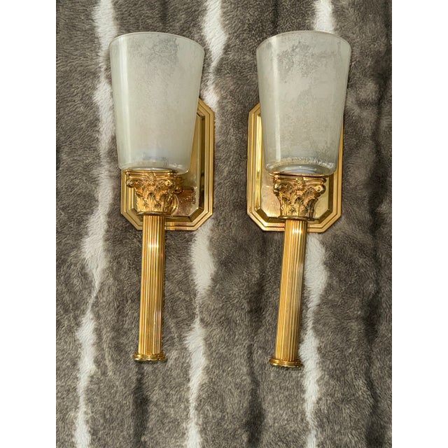 Neoclassical 1980s Neo-Classical Style Solid Brass Wall Light Sconces - a Pair For Sale - Image 3 of 17