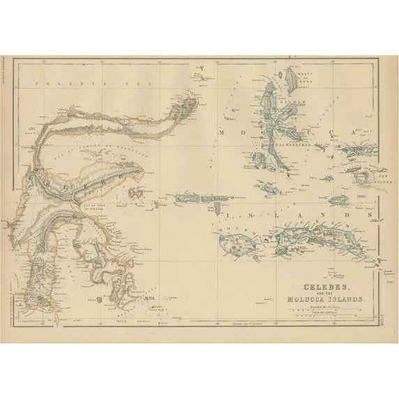 Antique Map of Celebes and the Maluku Islands by W. G. Blackie, 1859 For Sale