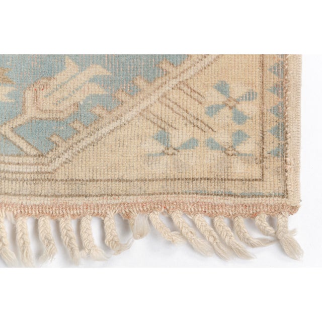 Mid 20th Century Muted Cream & Soft Aqua Floral Rug For Sale - Image 10 of 10