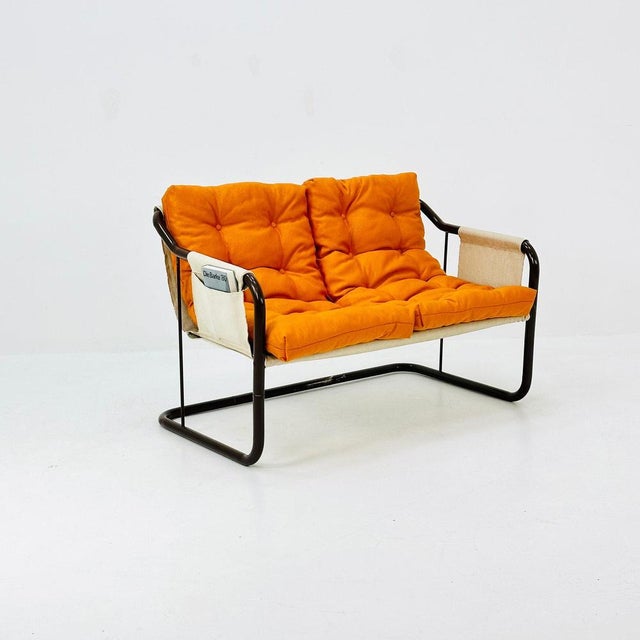 Metal Bauhaus Tubular Canvas Sling Two-Seater Sofa, 1970s For Sale - Image 7 of 11