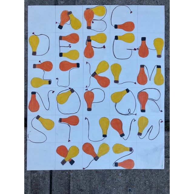 1970’s 3 Original Alphabet Nursery Animated Watercolor Paintings Cats Candles & Lightbulbs-Set of 3 For Sale - Image 4 of 4
