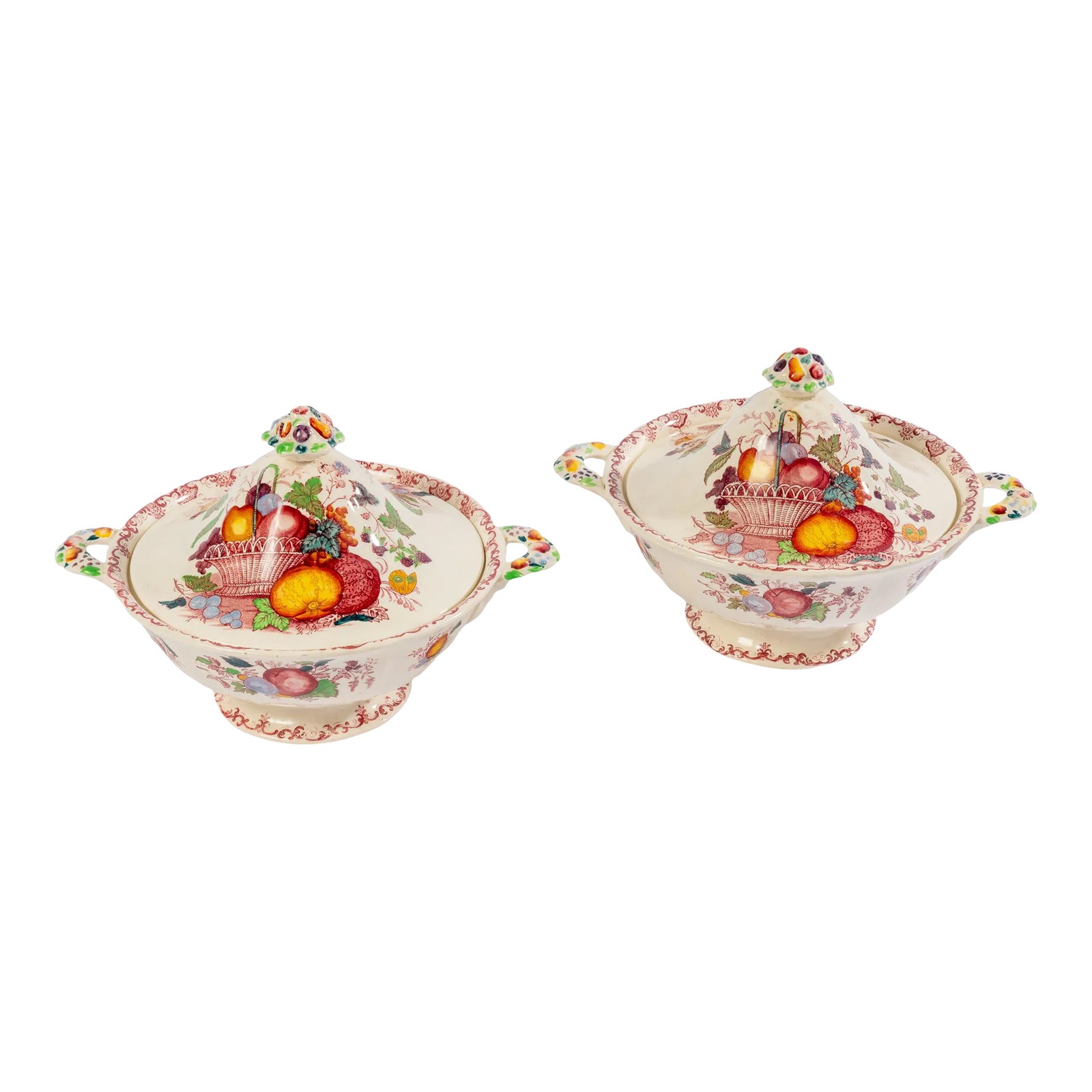 Vintage Mason's Ironstone Vegetable Tureens & Lids, Fruit Basket Set