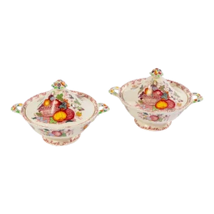 Vintage Mason's Ironstone Vegetable Tureens & Lids, Fruit Basket- Set of 2