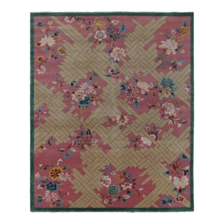 Rug & Kilim Chinese Deco Style Rug in Pink, Beige & Blue Floral Patterns - 12'x15' For Sale
