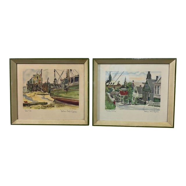 Vintage William McK. Spierer Two Mid-Mod Signed Watercolor Lithographs For Sale
