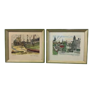 Vintage William McK. Spierer Two Mid-Mod Signed Watercolor Lithographs