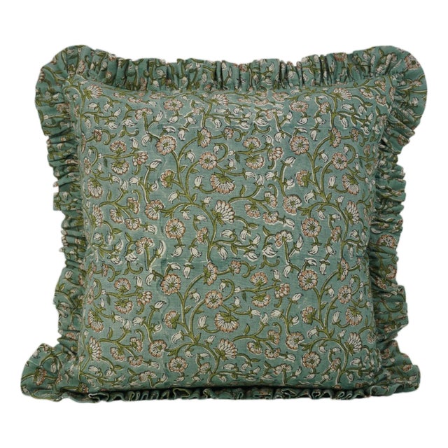 Fabdivine Handmade Block Printed Cushion Cover Green 24x24 Inch Pure Linen- Himachal For Sale