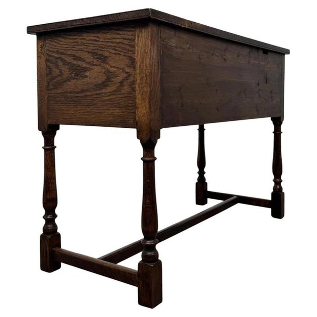 Early 20th Century Antique English Edwardian Oak Writing Desk For Sale - Image 11 of 13