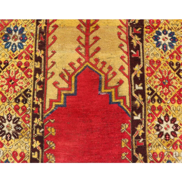 Early 20th Century Antique Turkish Prayer Rug in Vibrant Saffron Yellow Red and Blue For Sale - Image 4 of 11