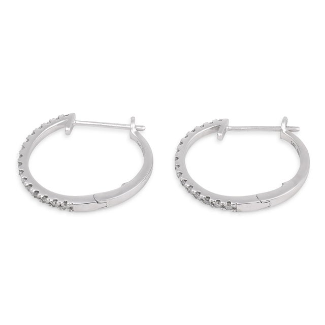 Vintage Diamond 14k White Gold Hoop Earrings, A Pair For Sale In Los Angeles - Image 6 of 7