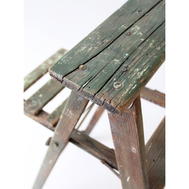 Mid 20th Century Vintage Green Wood Painter's Ladder For Sale - Image 5 of 12