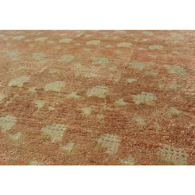 Mid 20th Century Mid 20th Century Vintage Turkish Konya Rug With All-Over Rose Design in Tangerine & Light Green Colors For Sale - Image 5 of 7