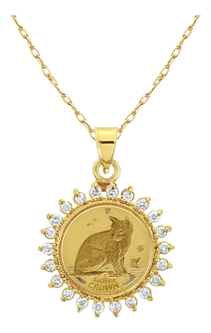 Isle of Man Fine Gold Coin with Diamond Halo Necklace 16"