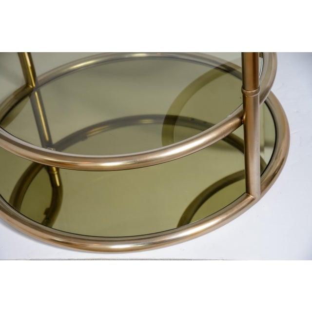 Milo Baughman Milo Baughman Style Four-Tier Brass and Smoked Glass Swivel Accent Table For Sale - Image 4 of 9