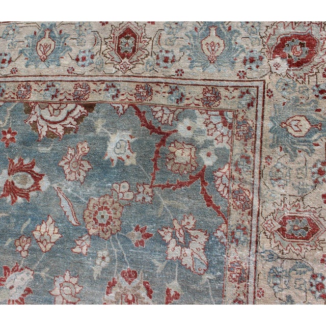 Antique Persian Tabriz Rug With Allover Floral Pattern in Soft Blue, Cream & Red 9' X 12'5. For Sale - Image 10 of 14