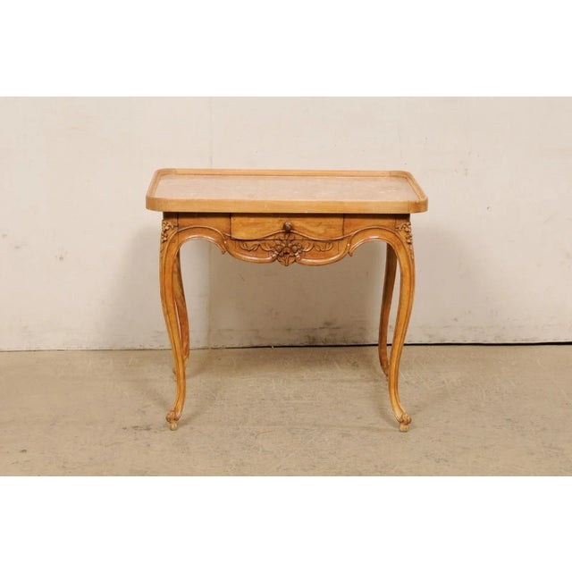 Brown Late 18th Century French Marble-Top Carved-Wood Occasional Table With Drawer For Sale - Image 8 of 12