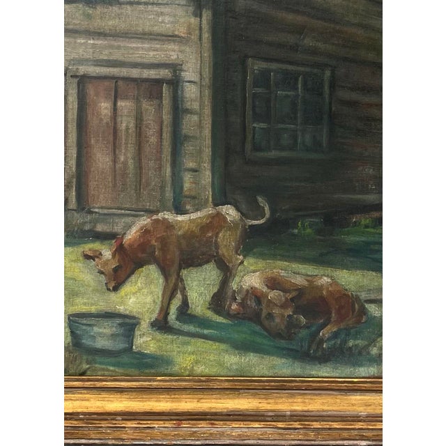 Early 20th Century Antique Tonalist Painting Farmyard With Animals Signed Charles P. Gruppe. For Sale - Image 5 of 9