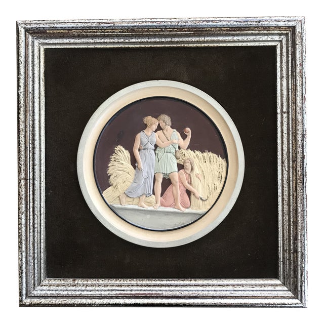Hand Painted Plaster Intaglio Framed in Velvet For Sale