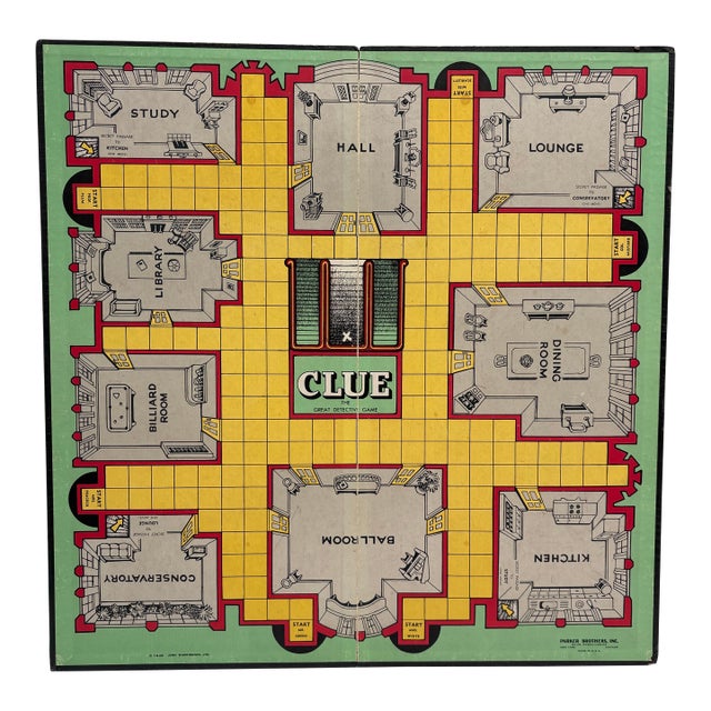 Vintage Midcentury Original Clue Game Board and Accessory Pieces For Sale
