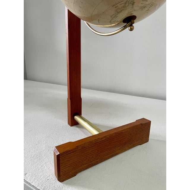 Replogle Globes Extremely Rare Cantilevered Style Teak & Brass World Globe For Sale - Image 4 of 18