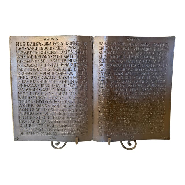 Name Recognition Bronze Open Book Sculpture by Herbert Simon, Ca. 1995 For Sale