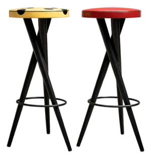 Pair of Bar Stools in Hardwood & Leather, Unknown, 1950s