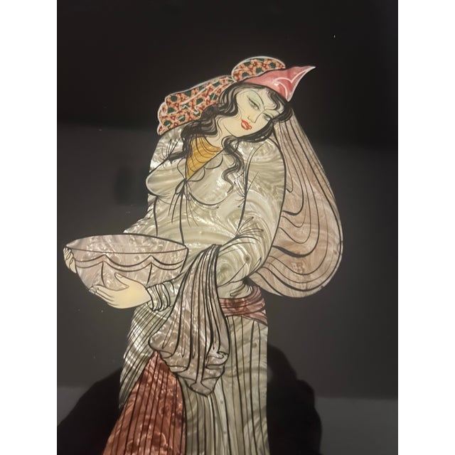 Asian Vintage Asian Mother -of-Pearl Wall Panel 14'' X9'' Black Lacquer For Sale - Image 3 of 7