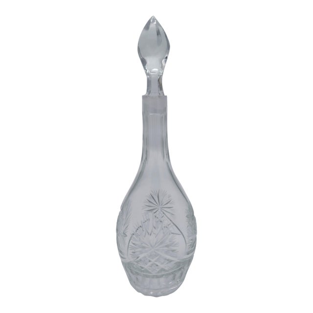 Vintage Hand-Cut Crystal Decanter With Stopper – Attributed Bohemian Style For Sale