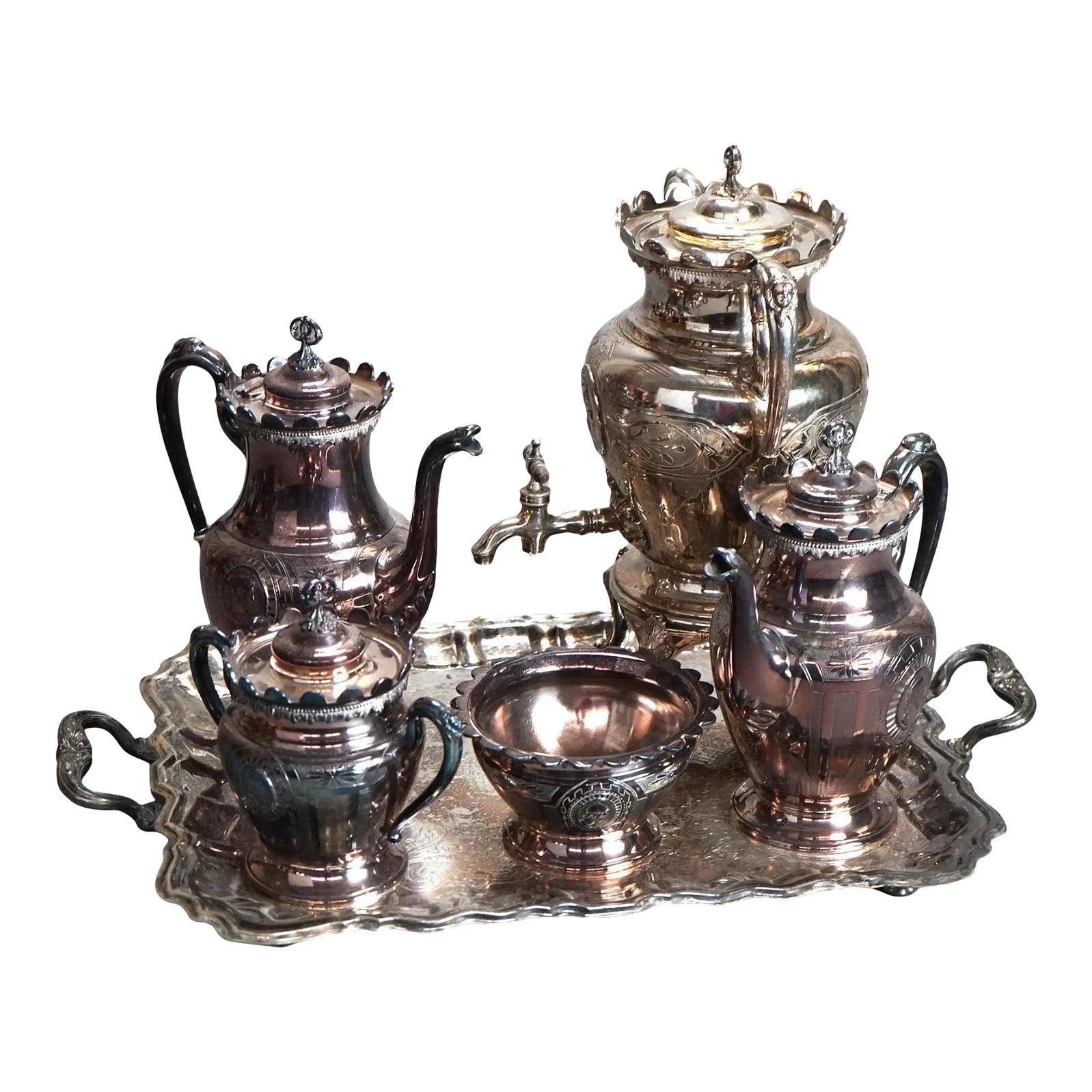 Antique 6 Piece Simpson Hall Miller & Co. Silver Plated Figural