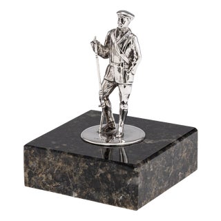 Antique 20th Century English Silver Fisherman Statue on Granite Base, 1902 For Sale