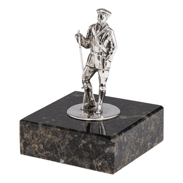 Antique 20th Century English Silver Fisherman Statue on Granite Base, 1902 For Sale
