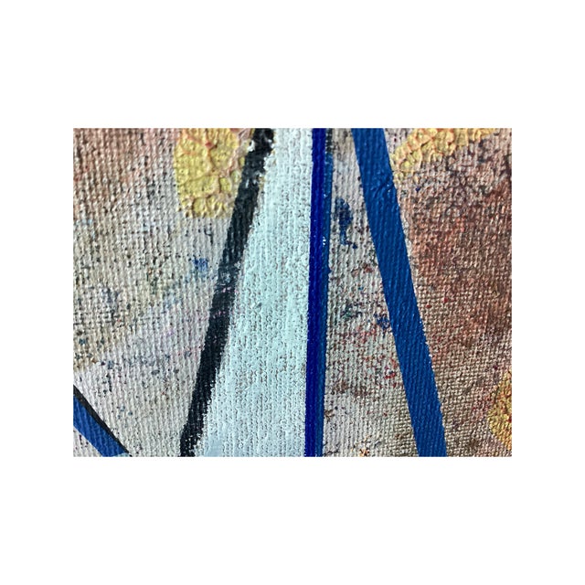 Mid Century Modern Abstract Painting Blue Teal Orange Geometric Wall Art Original 8x8 For Sale - Image 15 of 16