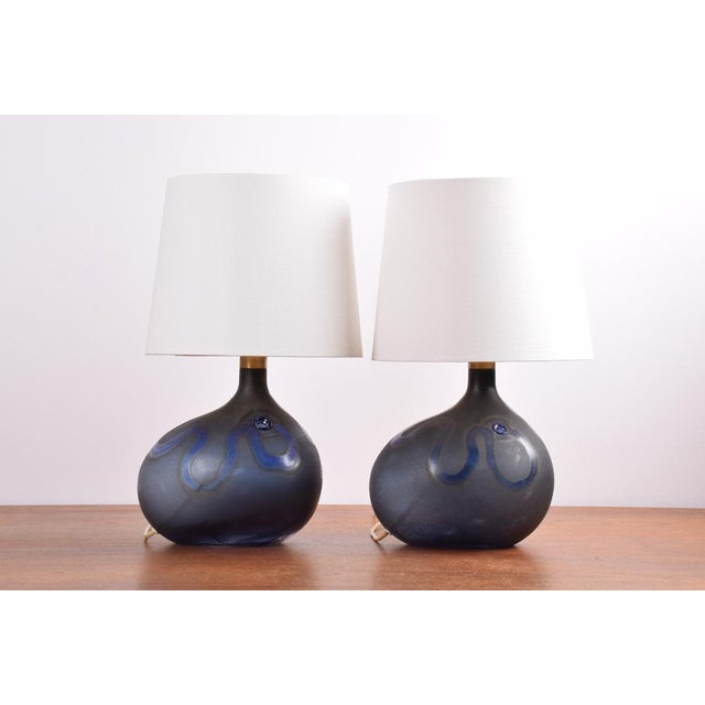 Black Danish Modern Blue Glass Table Lamps by Michael Bang for Holmegaard, 1970s, Set of 2 For Sale - Image 8 of 16