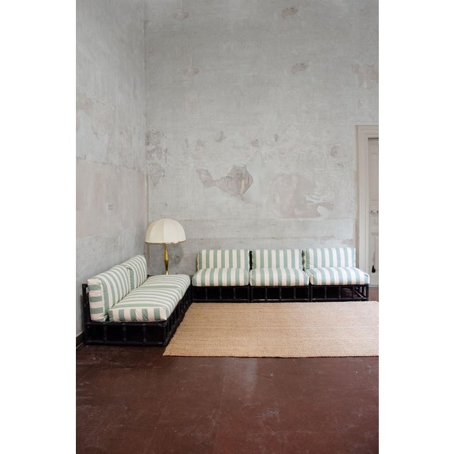 Modular bamboo sofa and coffee table set product details square bamboo structure with dark finish and rattan bindings....