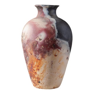 Large 16" Statement Pit Fired Studio Pottery Urn Vase For Sale