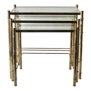 Late 20th Century Vintage Boho Brass Bamboo Nesting Tables - Set of 3 For Sale