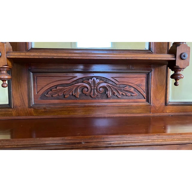 Carved Wood Victorian Fireplace Mantel & Surround Beveled Mirrors 1880's For Sale - Image 11 of 12