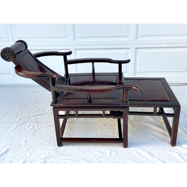 Antique Ming Rosewood Asian Lounge Chair With Ottoman For Sale - Image 4 of 13