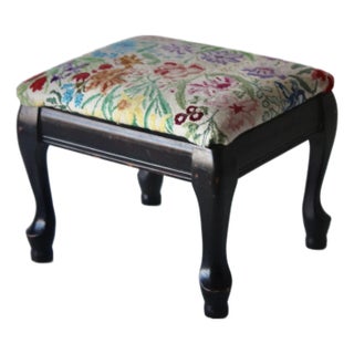 Vintage Vibrant Floral Needlepoint Footstool Ottoman Mid-Century For Sale