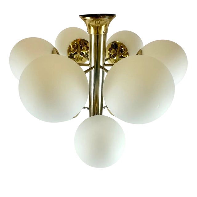 Mid-Century Atomic Brass 9-Arm Chandelier, 1970s For Sale