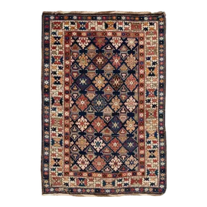 Antique Caucasian Handmade Multicolor Geometric Wool Rug