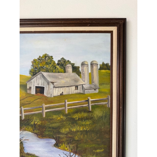 1970’s Vintage Impressionist Farm River Landscape Oil on Canvas Painting, Framed For Sale In Miami - Image 6 of 11