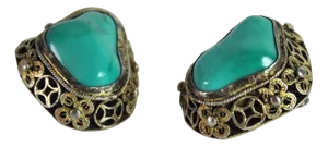 Turquoise and Sterling Silver Ear Clips by Erik Poul Fenster, Denmark, 1960s, Set of 2