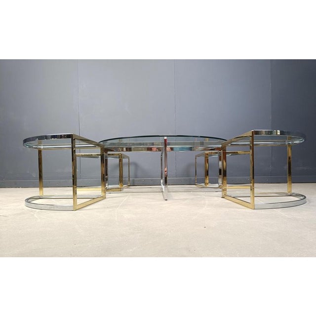 Hollywood Regency Large Coffee Table Set attributed to Maison Charles, 1970s, Set of 5 For Sale - Image 3 of 13
